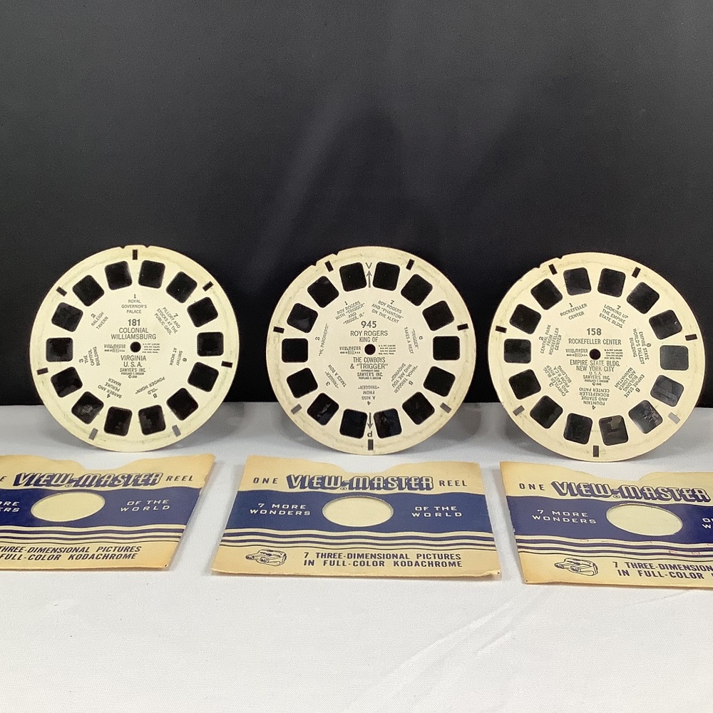 3 Vintage 1940’s Sawyers View-Master Reels - Colonial, Roy Rogers, Rockefeller